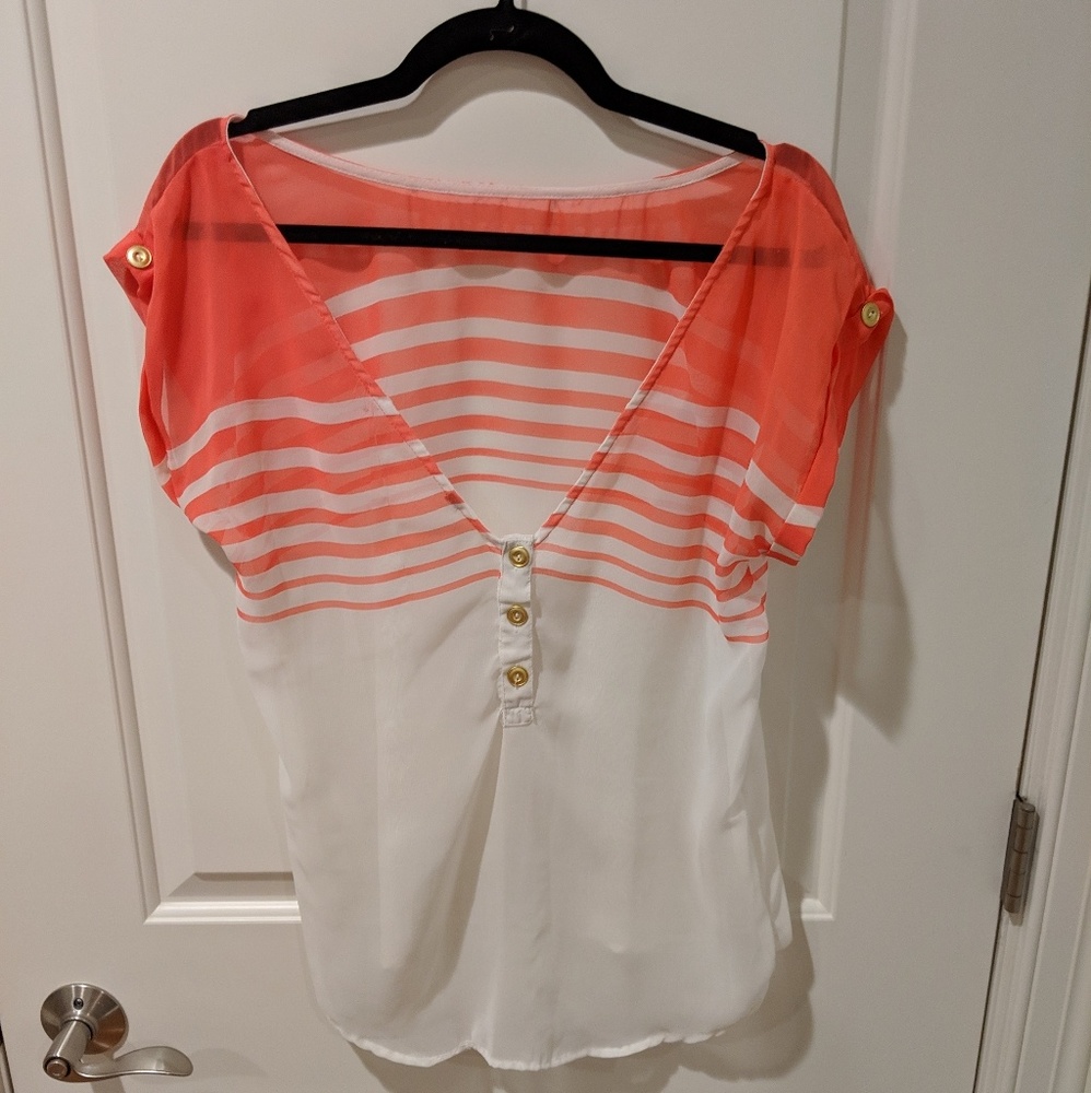 H&M sheer pink and white top